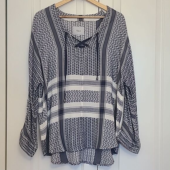 Rails x Anthropologie LILY YARN-DYED Jacquard Blue & White Plaid Top Size S - Picture 2 of 15